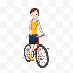 日系手绘卡通骑单车的少年