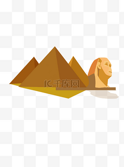 狮身人面像图片_扁平黄色金字塔狮身人面像元素
