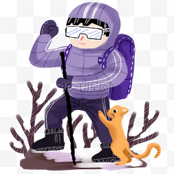 冬季旅行男孩插画
