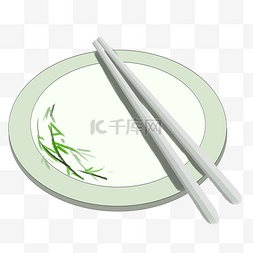 盘子筷子图片_淡雅植物花纹盘子筷子