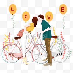 绿色手绘自行车图片_情人节气球表白情侣手绘卡通图