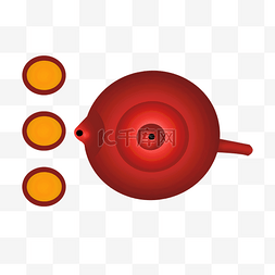红色茶壶和茶杯插图