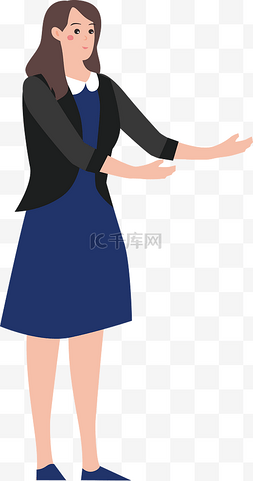 女人穿裙子图片_手绘卡通职场穿蓝裙子的女人免扣