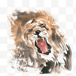 呆滞张大嘴图片_嘶吼的狮子水墨画PNG免抠素材