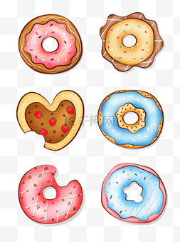 手绘食物甜甜圈图片_矢量手绘甜甜圈食物元素套图