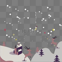 山坡房屋图片_圣诞节麋鹿雪景跳跃