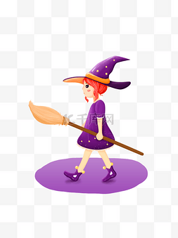 女巫师图片_万圣节魔法扫帚的小巫女