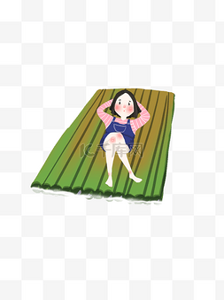 木筏卡通图片_躺在木筏上悠闲的小女孩卡通元素