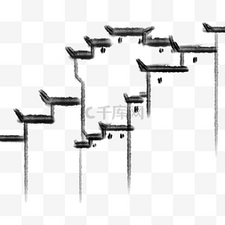 古风建筑水墨图片_水墨江南房檐建筑插画