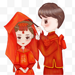 中国风喜庆婚礼图片_中式婚礼结婚喜庆新郎新娘插画