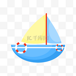 蓝色海水素材图片_卡通蓝色小帆船插画