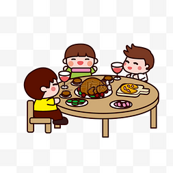 餐桌上吃饭图片_感恩节手绘卡通餐桌上的火鸡