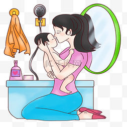 浴霸简笔画图片_亲吻婴儿插画卡通