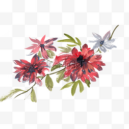 红色花卉水彩画PNG免抠素材