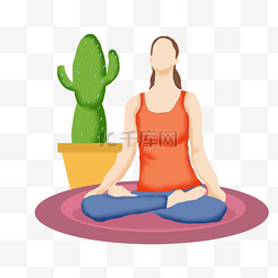 女性瑜伽卡通图片_健身女性瑜伽运动风