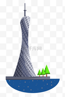 手绘广州旅游地标图片_手绘时尚广州塔插画