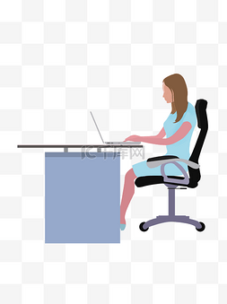 电脑桌办公图片_卡通办公的职场女性可商用元素