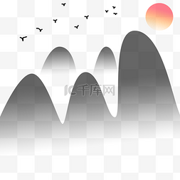 山脉云手绘图片_中国画山体山脉连绵云山雾绕