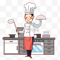 插画厨具图片_手绘餐饮厨房掌勺大厨插画