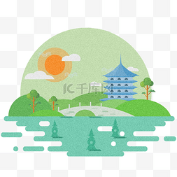 山水绿水图片_手绘卡通风景