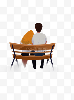 木椅图片_长木椅坐着约会情侣元素