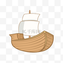 卡通白色帆船图片_卡通木质帆船插画