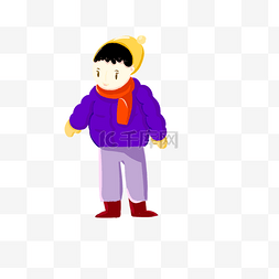 男生卡通系列图片_立冬时节里紫色羽绒服黄帽子的男