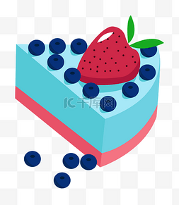 红色手绘草莓图片_2.5D蓝色的草莓蛋糕