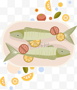 蔬菜海报装饰图片_盘子里的清蒸鱼美食蔬菜元素下载