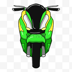绿色公路卡通图片_卡通手绘绿色拉风摩托车插画