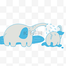 大象蓝色图片_大象开心的在洗澡