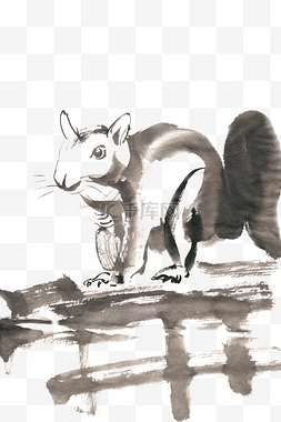 可爱的小松鼠水墨画PNG免抠素材