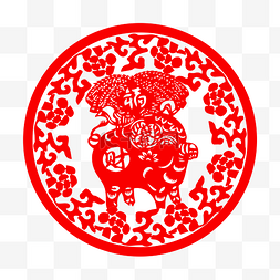 中国风剪纸十二生肖猪插画