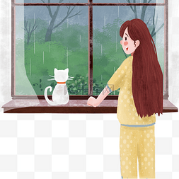 树叶插画创意插画图片_绿色创意欣赏雨景元素