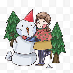 手绘冬季雪人人物插画
