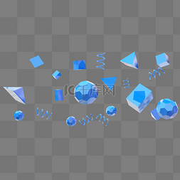 多边形立体素材图片_3D蓝色多边形悬浮颗粒卡通立体C4D