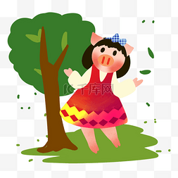新年猪猪春节清新手绘插画