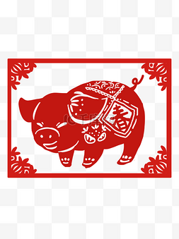 春节猪年窗花猪红色