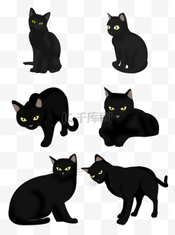 黑猫警官图片_万圣节手绘黑猫卡通可爱恐怖元素