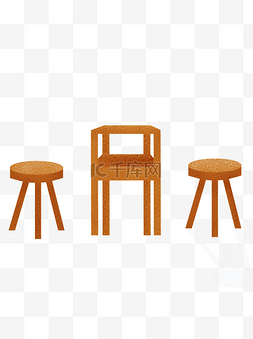 手绘实木椅子和桌子设计可商用元