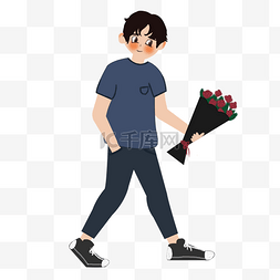 我的女朋友图片_七夕情人节男生手拿玫瑰花等待女