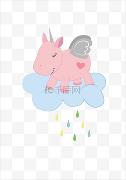 雨点图片_透明底png梦幻奇幻云朵上的独角兽