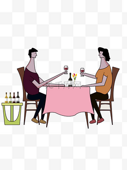 小情侣吃饭图片_手绘用餐的情侣人物插画设计