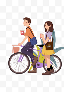 情人节人物装饰图片_情人节人物和自行车