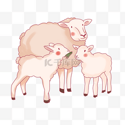 卡通动物绵羊妈妈带着孩子