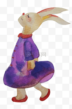 思考的小动物图片_可爱手绘紫色兔子