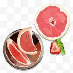 手绘小餐具图片_冰爽夏天西柚与草莓