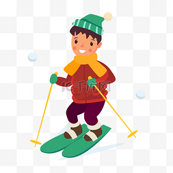 卡通圣诞节滑雪的男孩素材