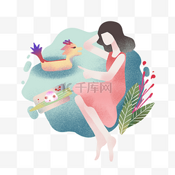 端午节龙舟粽子和女孩插画