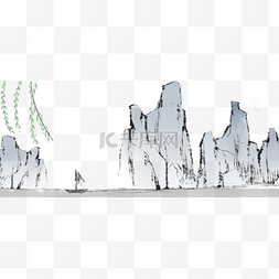 古风山川图片_中国古风手绘山水柳树